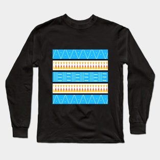 Blue Traditional Tribal White Lines White Dots Warm Colors Long Sleeve T-Shirt